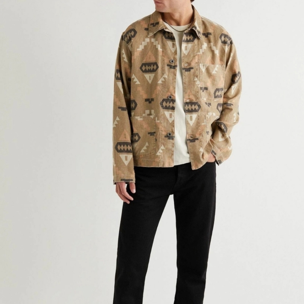 RARE Double Ralph Lauren RRL Chore Jacket Oakham Motif Print Japanese Linen - Picture 5 of 10